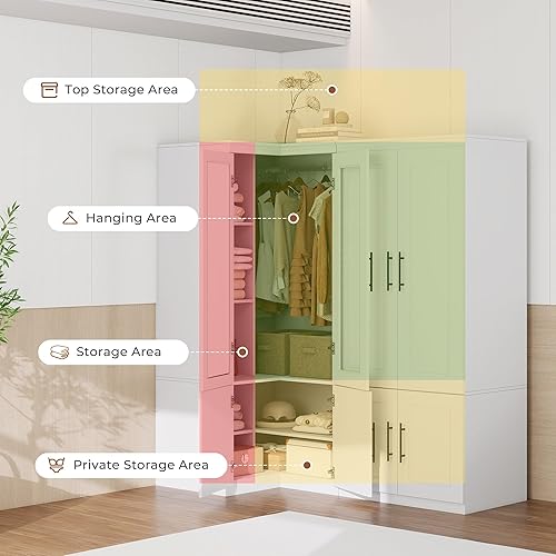 Miniatura 6 de Armario Armario: Juego de 2 modernos armarios de esquina para dormitorio con vidrio, armario de almacenamiento de ropa de madera de gran capacidad