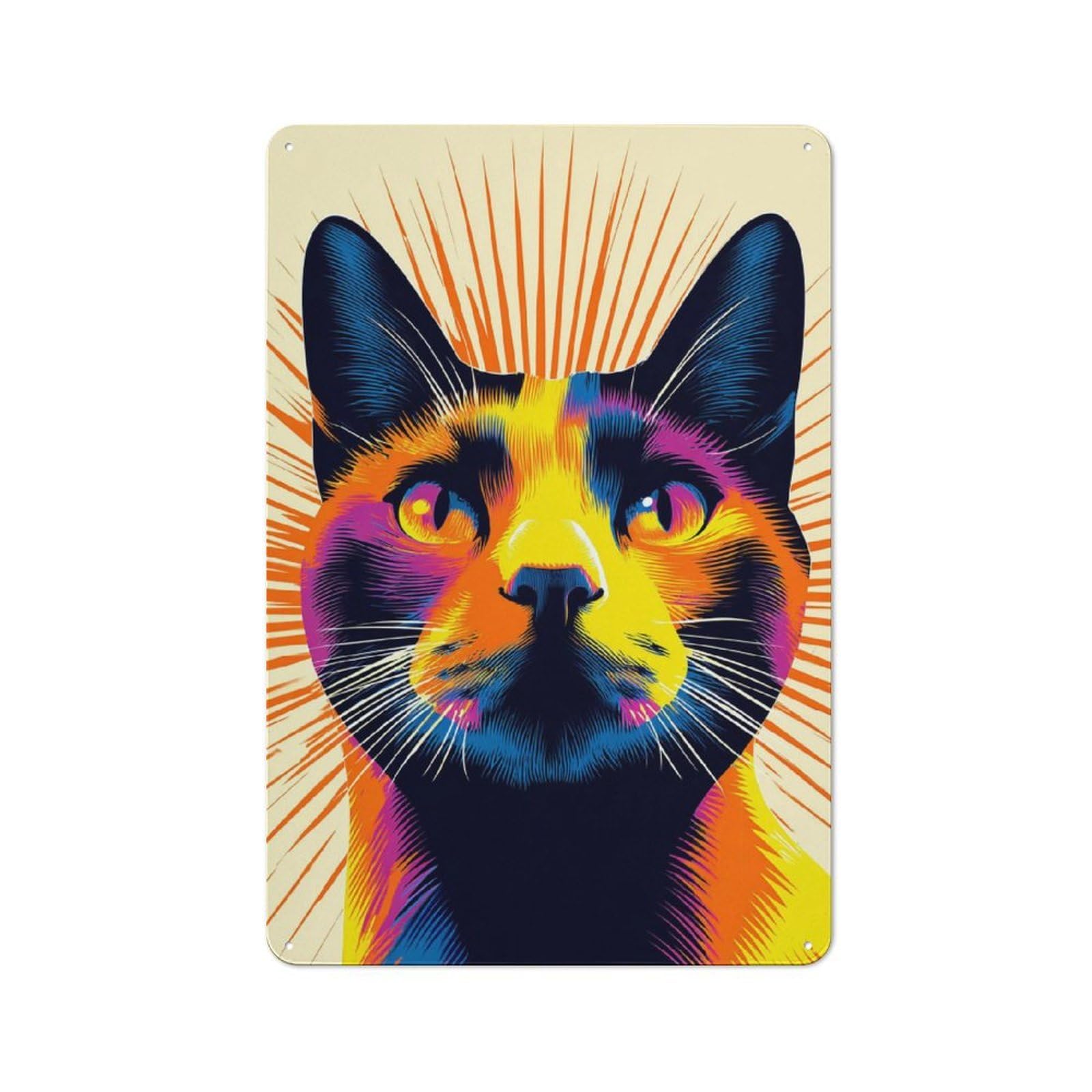 Junmoney Vibrant Cat Illustration Retro Metal Gift Sign 30X20cm, Small Space Decor For Bedroom, Kitchen, Office Or Living Room