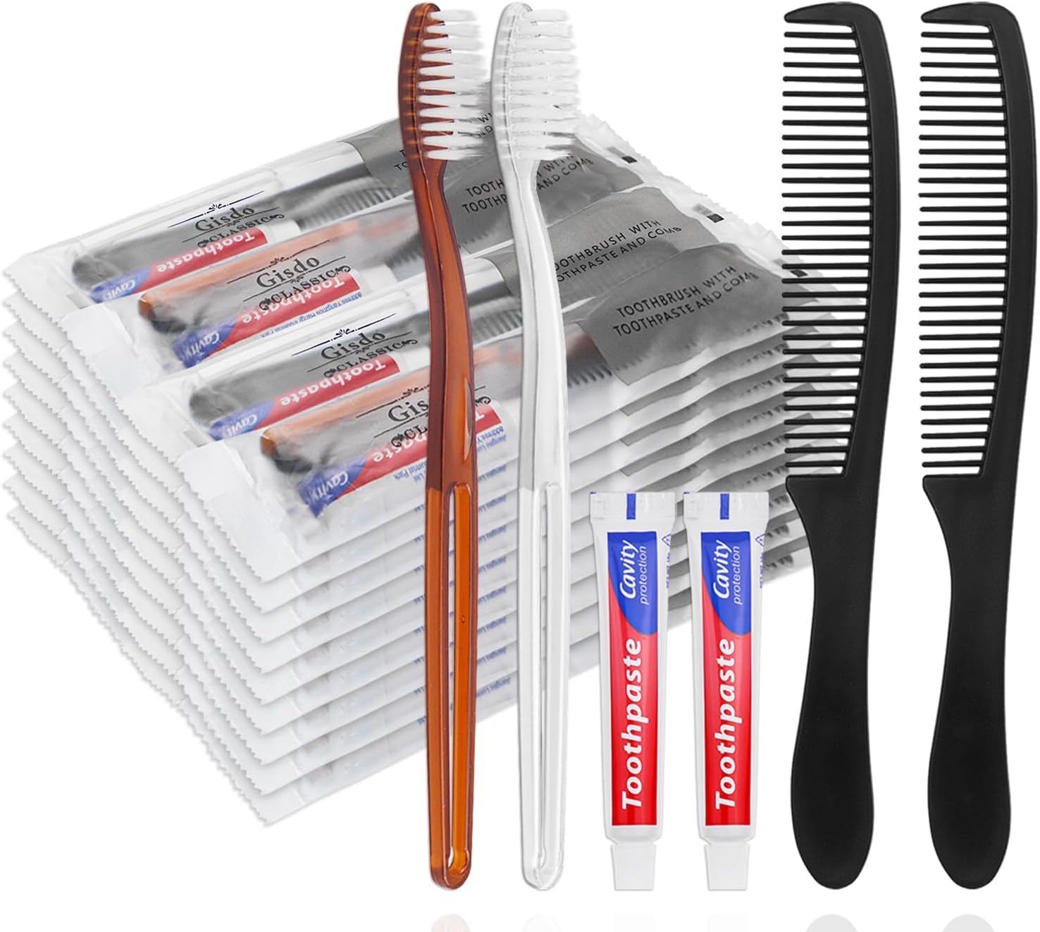 100 Pack spazzolini monouso con dentifricio e pettine confezionati individualmente, 10g dentifricio da viaggio, 7 pollici pettine per capelli neri