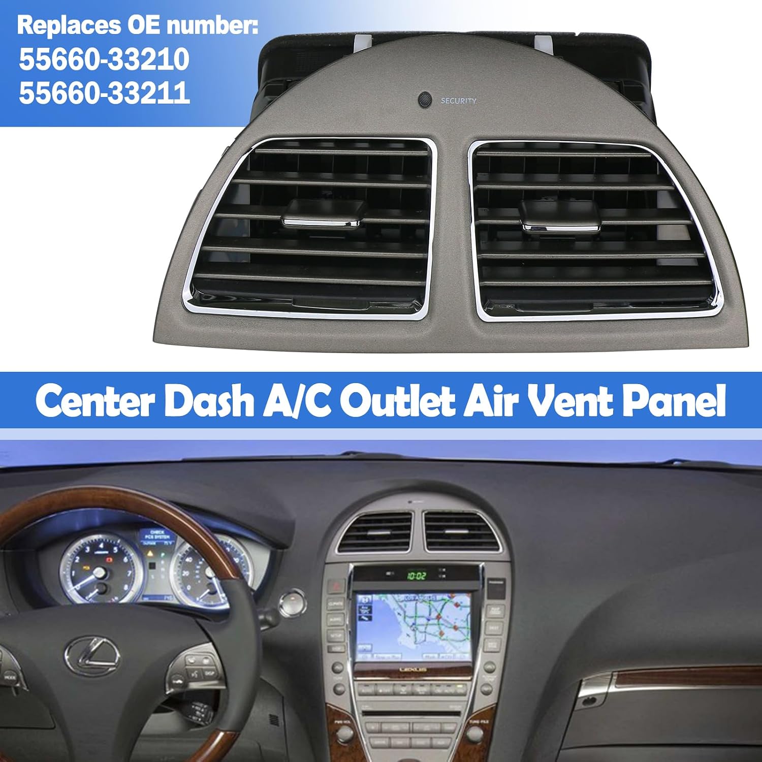 Osompar Center Console Dash AC Outlet Air Vent Panel Compatible with 2010 2011 2012 Lexus ES350 Replaces 55660-33210 Frame Chrome