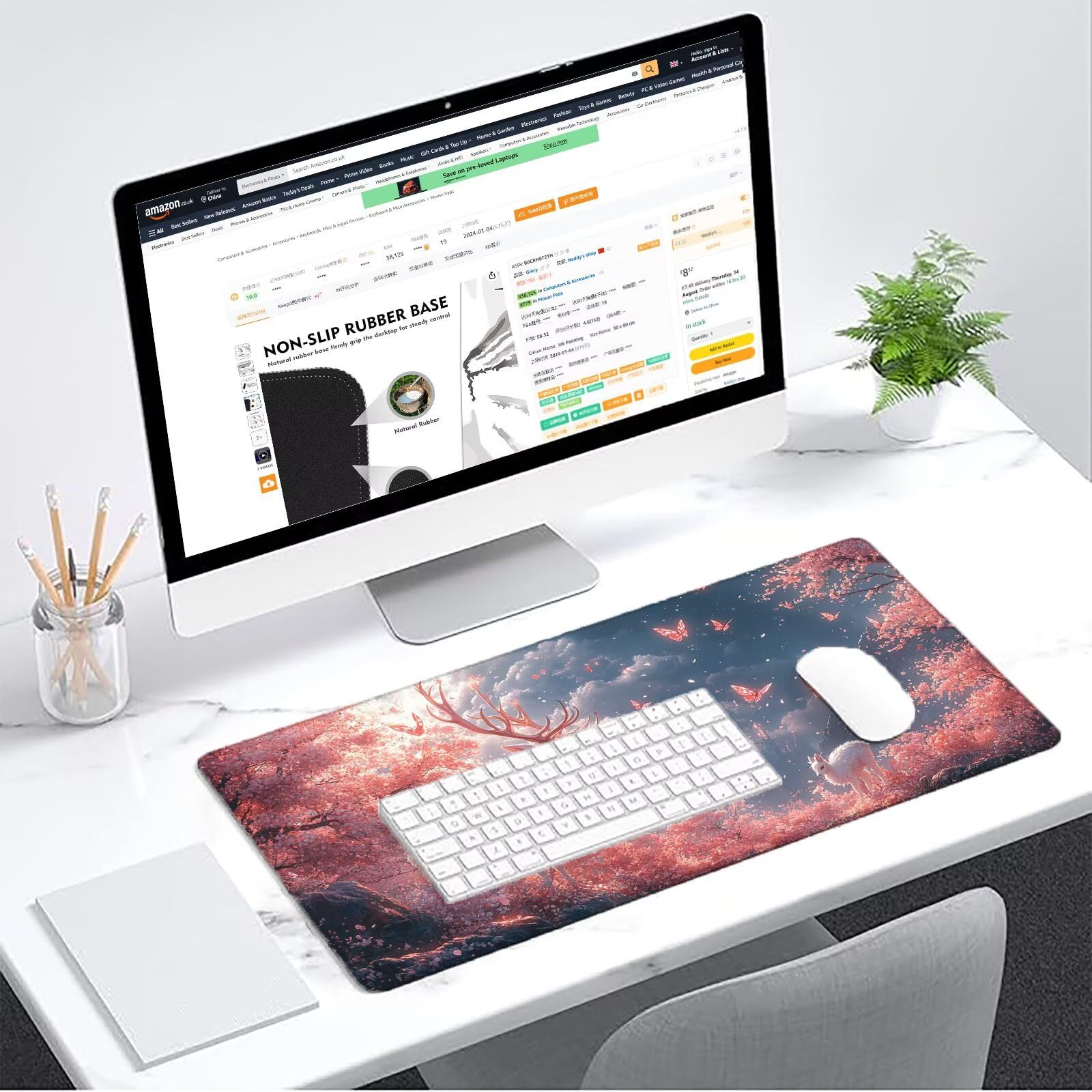 Podkładka pod mysz różowa XXL 1600 x 800 mm mata biurkowa dla zwierząt jednoczęściowa gumowa podstawa antypoślizgowe krawędzie akcesoria biurowe przyszyta mysz do komputera biurowego T665