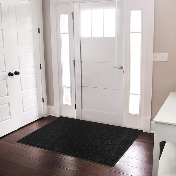 casa pura Tapis Entrée sous Porte Rhine Noir,Paillasson Absorbant Lavable en Machine à Laver,Enlève salissures,Dos en TPE Durable et antidérapant,Passe sous la Porte 7 mm d'épaisseur - 90x120 cm - 1