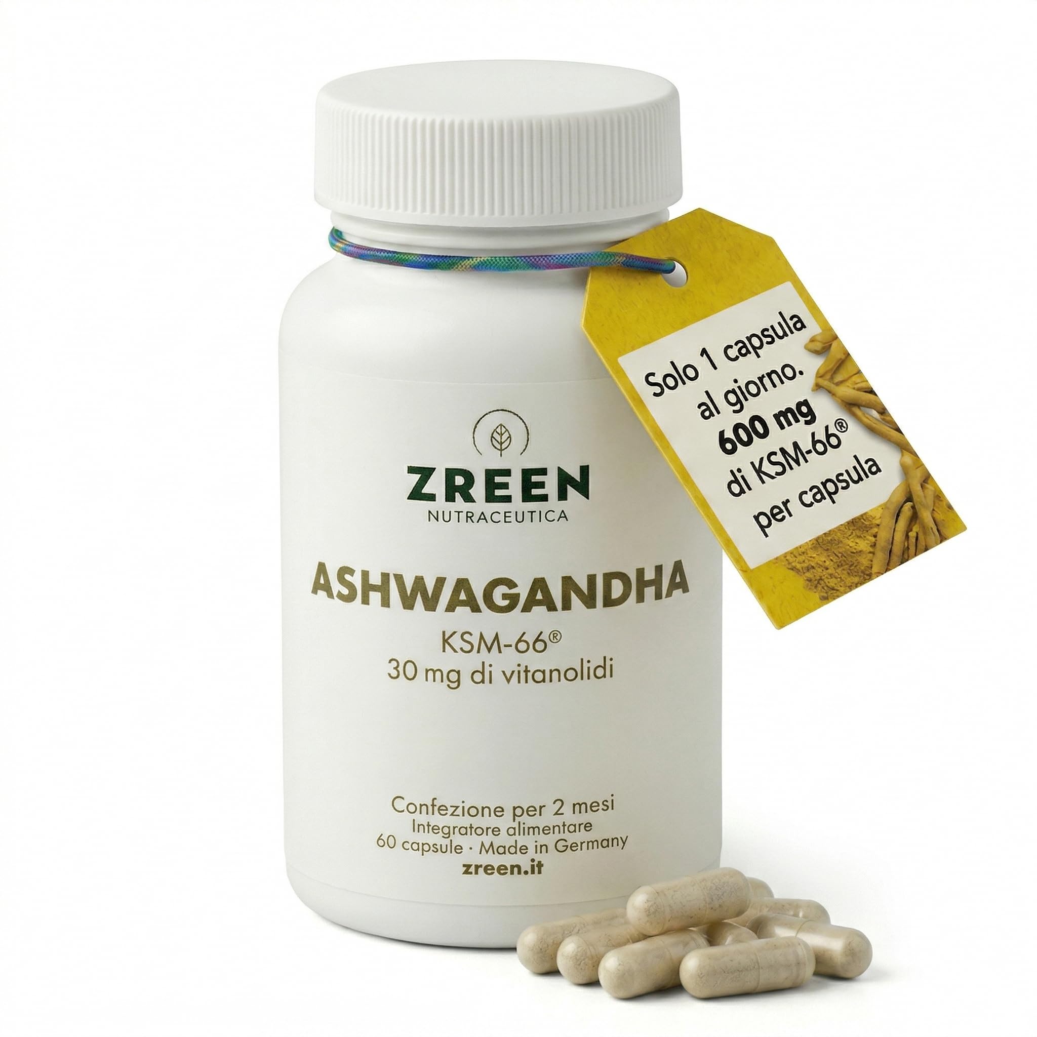 Ashwagandha KSM-66 – 30 mg di Vitanolidi – 60 Capsule HPMC – 2 Mesi – Prodotto in Germania – Integratore Alimentare