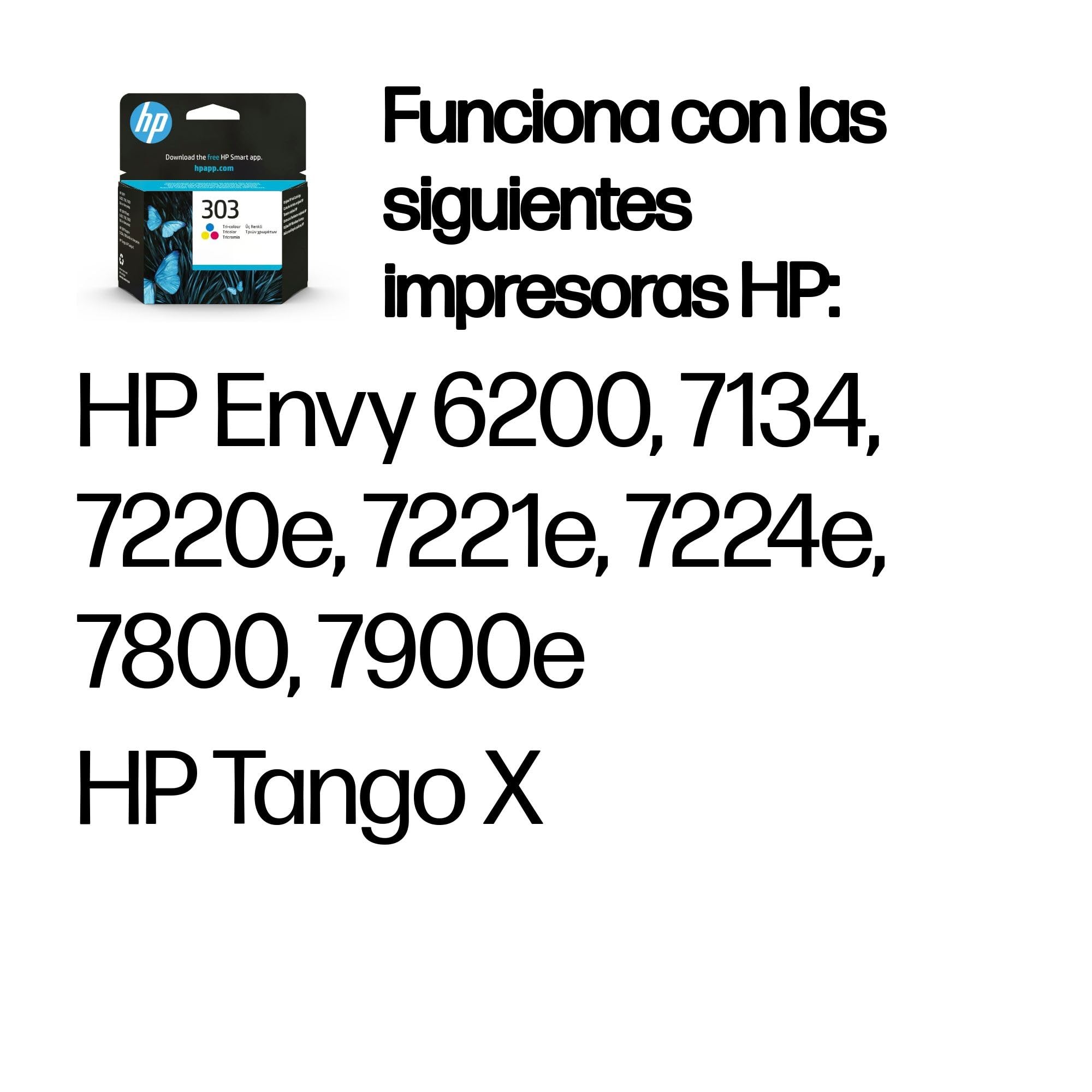 HP 303 T6N01AE, Tricolor, Cartucho de Tinta Original, compatible con impresoras de inyección de tinta HP Tango y Tango X; Envy 6220, 6230, 7130, 7830