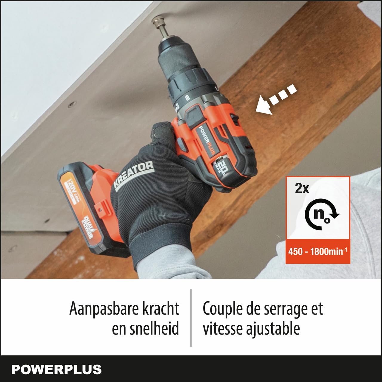 Wiertarka akumulatorowa Dual Power POWDP15100 - śrubokręt 20V, bez baterii litowo-jonowej 20 V, ładowarka, walizka na narzędzia