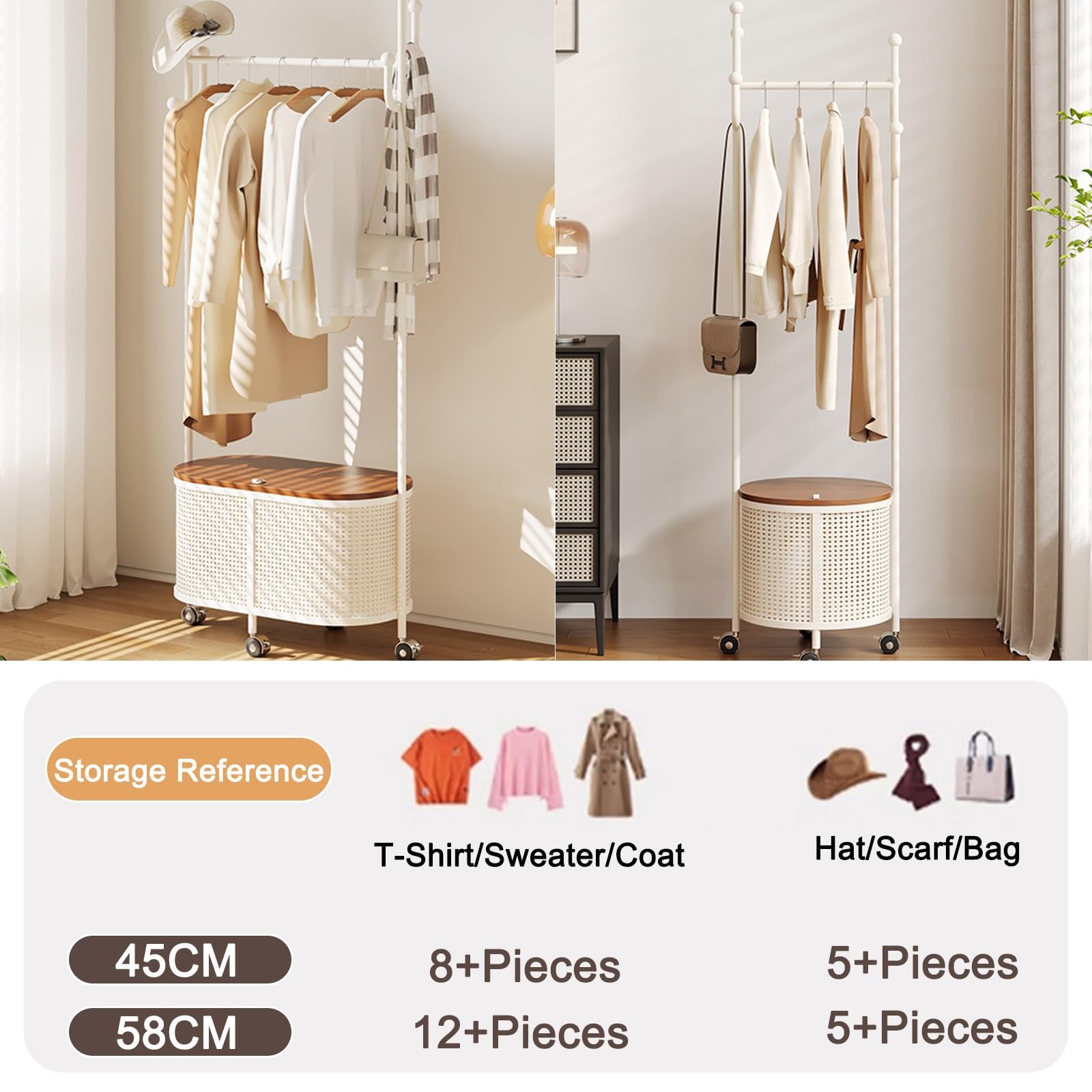 Tragbarer rollender Kleiderständer mit Rollen, Metall-Kleiderständer mit Stauraum für Schlafzimmer und Wohnzimmer, verstellbare Höhe, geräumiges Design