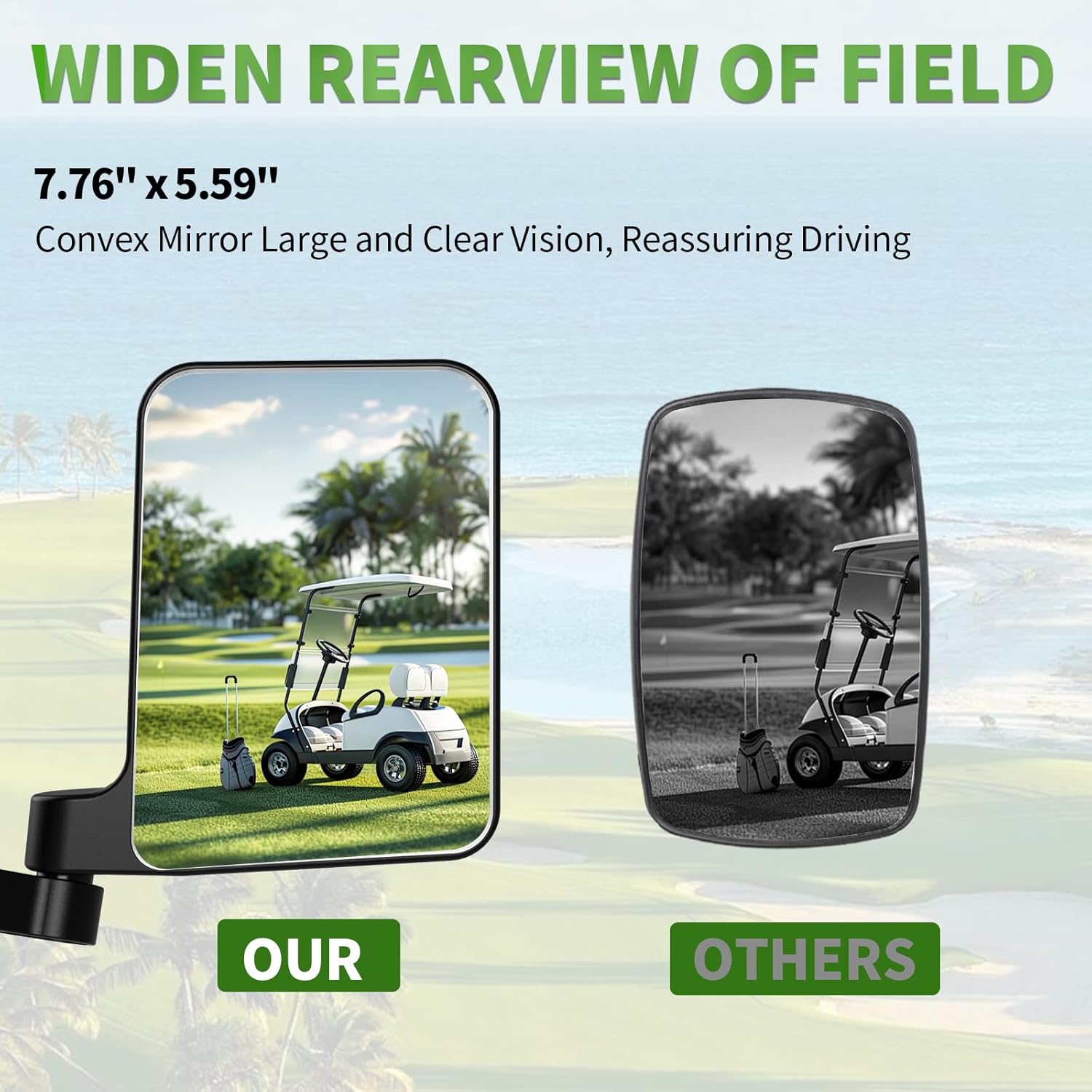 Universal Magnetic Side Mirrors with Recessed Reflector, Strong Magnetic Mirrors for Golf Cart, Tractors, Forklifts, Lawn Mowers, Compatible with Yamaha Club Car, EZGO, John Deere, Kubota