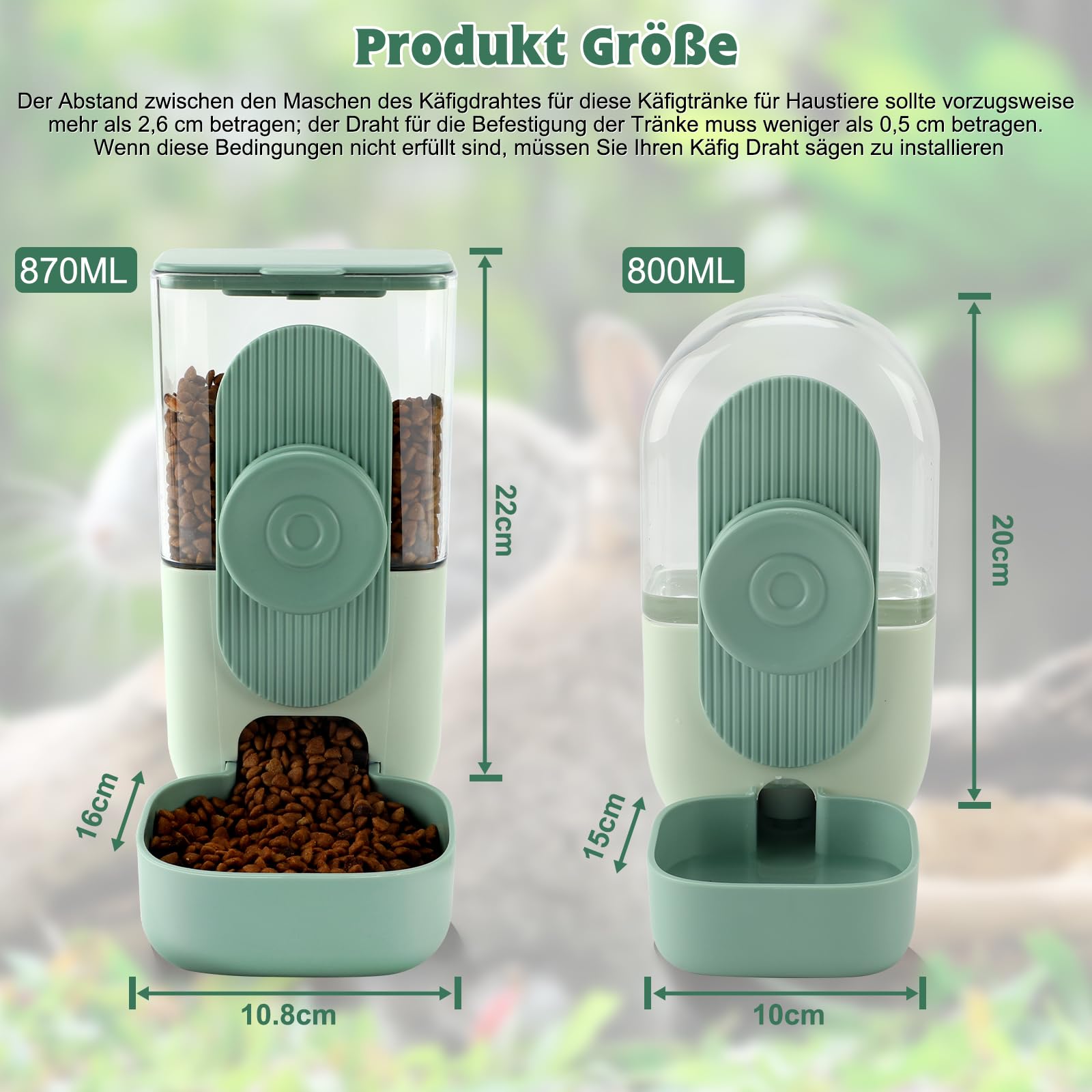 HYLYUN Juego de dispensador de agua y comedero para conejos, ​1 L de gran capacidad