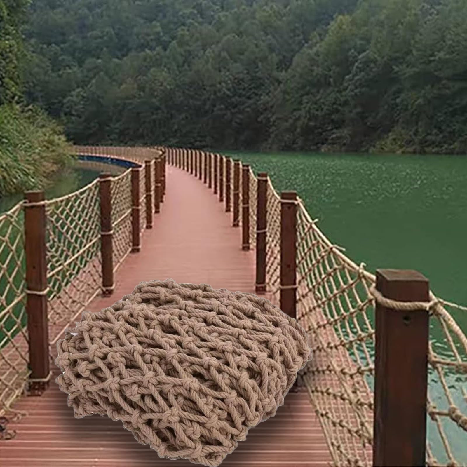 Gjzqdkx 23X23ft Outdoor Safety Anti-Fall Net, Jute Hemp Climbing Fence For Loft Balcony, Stair Protection, Retro Backyard Decoration, Cargo Truck Mesh, 7X7m Durable Netting