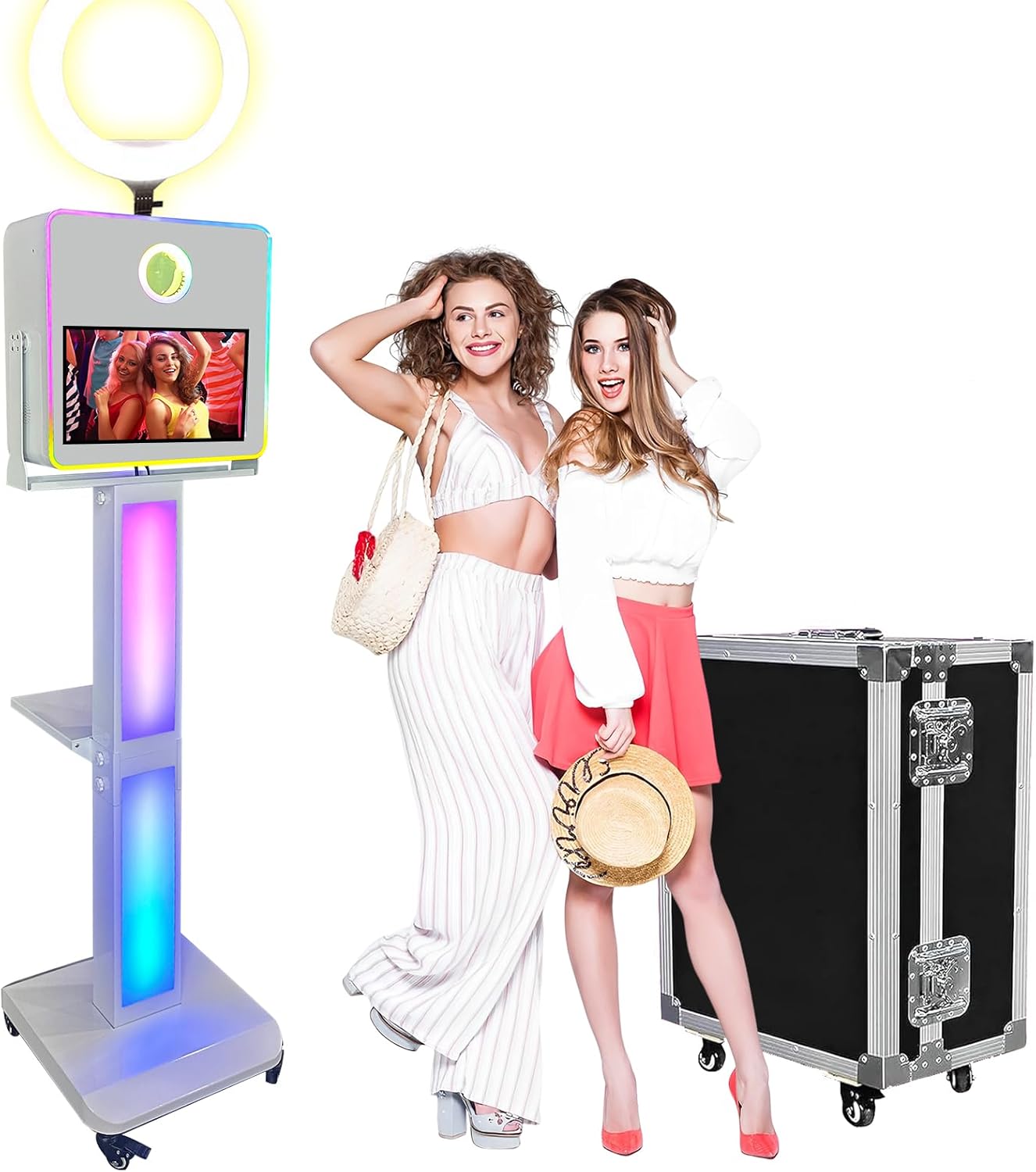 DSLR Photo Booth Machine with 15.6 Touchscreen, Instant Printing Selfie Photo Booth Includes RGB Ring Light & Flight Case for Wedding Parties Events (White, Photo Booth Machine)