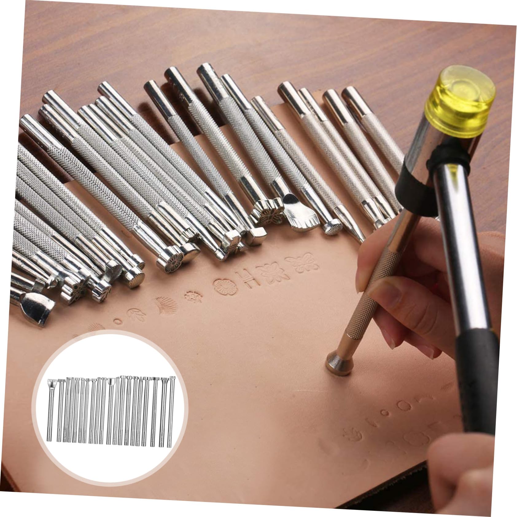 Mikikit Set Punzoni Timbri per Pelle 20 Pezzi in Acciaio Inox Argento