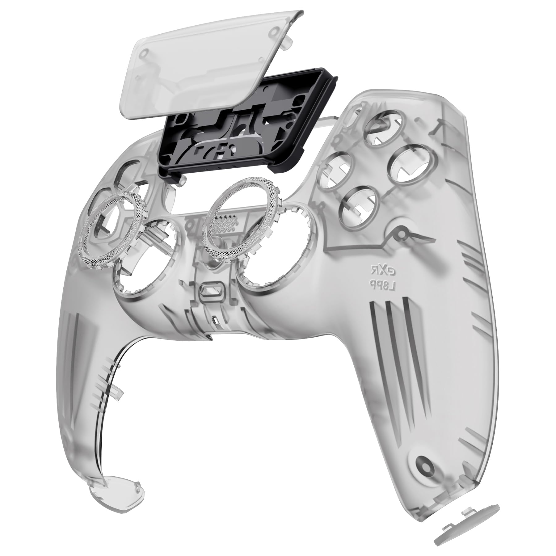 eXtremeRate Luna Re-Design Front Hülle für ps5 Controller BDM-010/020/030/040/050, Ersatz Gehäuse&Touchpad&Accent-Ring, Custom integrierend Abdeckung Case Cover für ps5 Controller-Transparent Schwarz - 5
