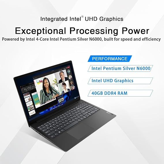 Lenovo V15 Laptop, 15.6 FHD Screen, 40GB RAM, 1TB SSD, Intel Pentium Series CPU, Dolby Audio HD Speakers, Windows 11 Pro, Privacy Webcam, RJ-45 Ethernet, Wi-Fi 6