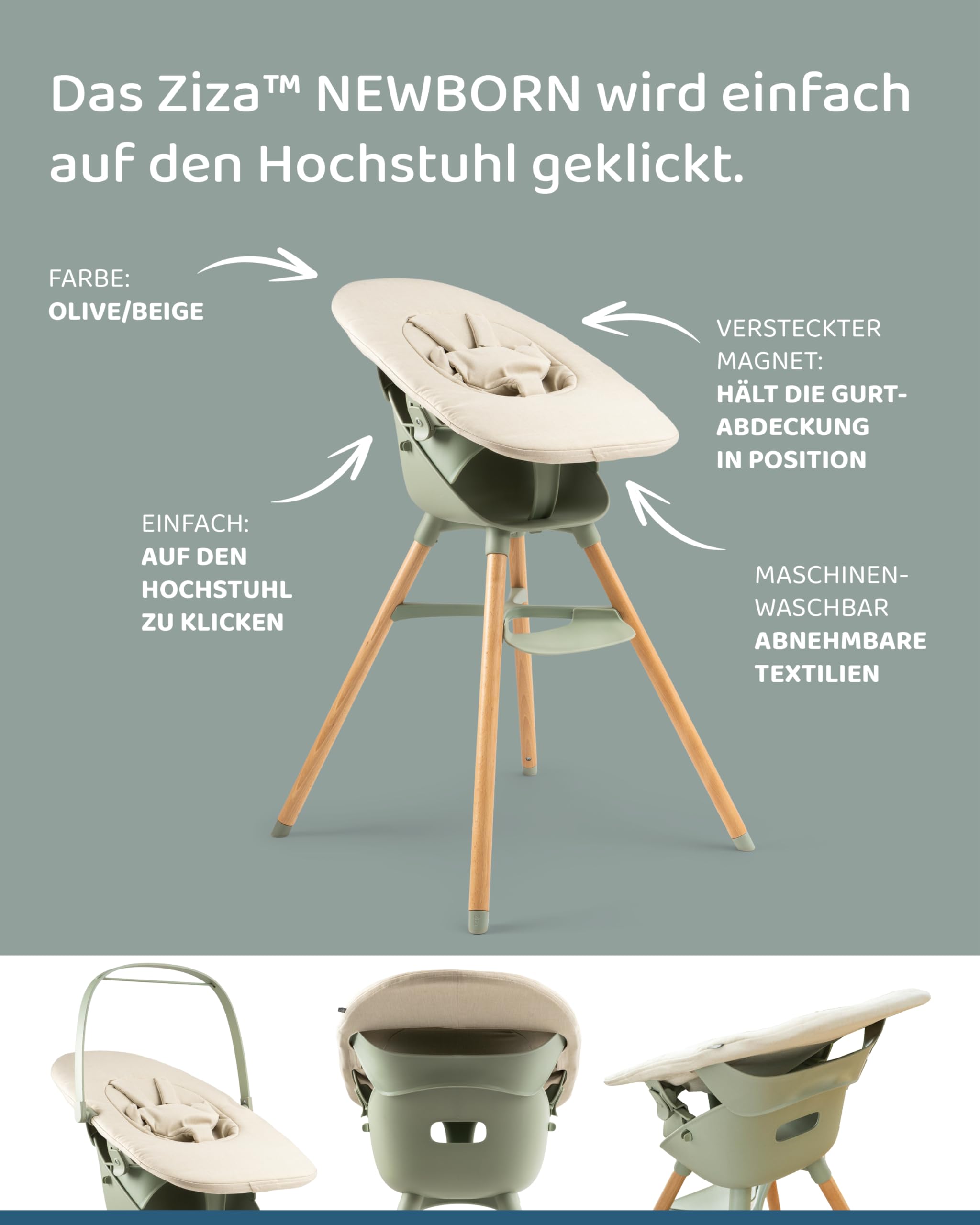 Ziza Newborn Neugeborenenaufsatz für Hochstuhl Beige - Speziell für den Ziza Hochstuhl zur Nutzung ab Geburt, 5-Punkt-Gurt für optimalen Halt, Aus Polyester