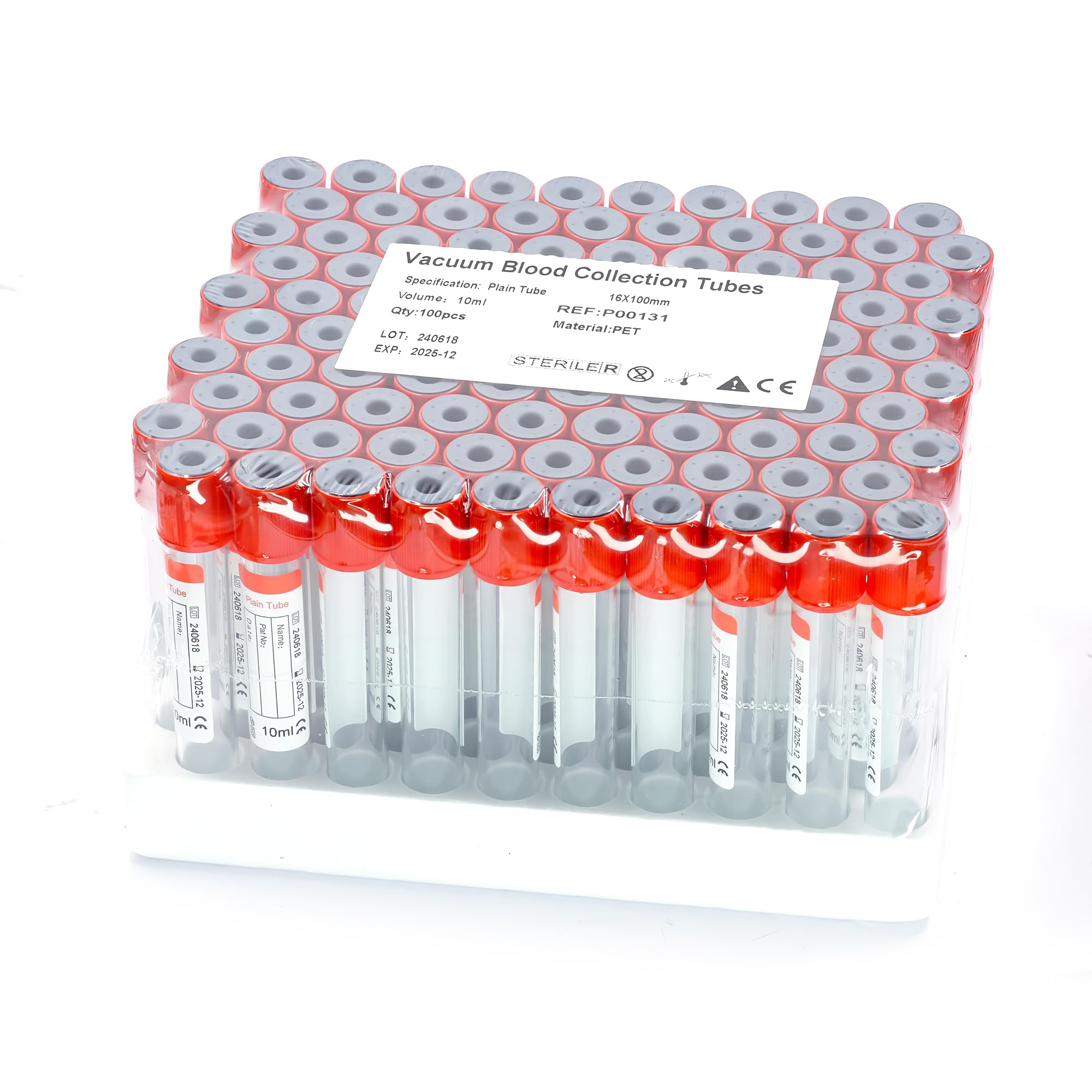 Vacutainer Blood Collection Tubes Lab Vacuum Blood Collecting Tube for Pet Animals Veterinary Lab Supplies 100 Pcs Wrap Packaging (Plain Tube, 10ml)