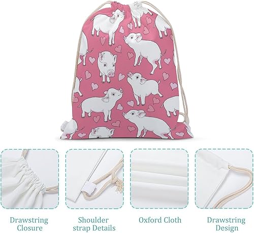Miniatura 4 de Mini Pigs and A Hearts Drawstring Backpack Cute String Bag Canvas Daypack Travel Sackpack 30x40cm