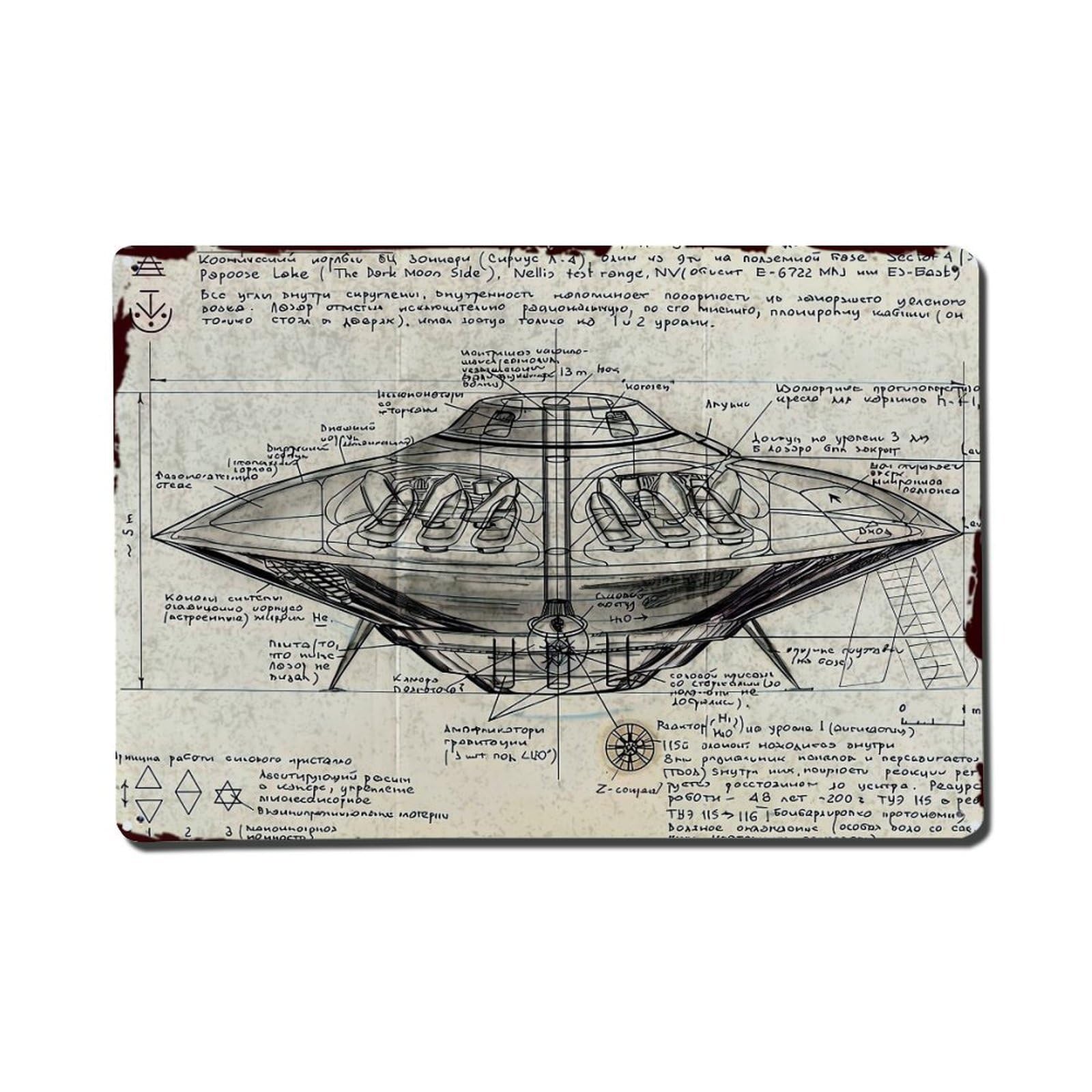 Spacecraft Design Diagram Sketch Plan Retro Metal Tin Sign, Vintage Decor Art Poster for Bar, Home, Man Cave, Kitchen, Laundry Room Gift 8x12Inch