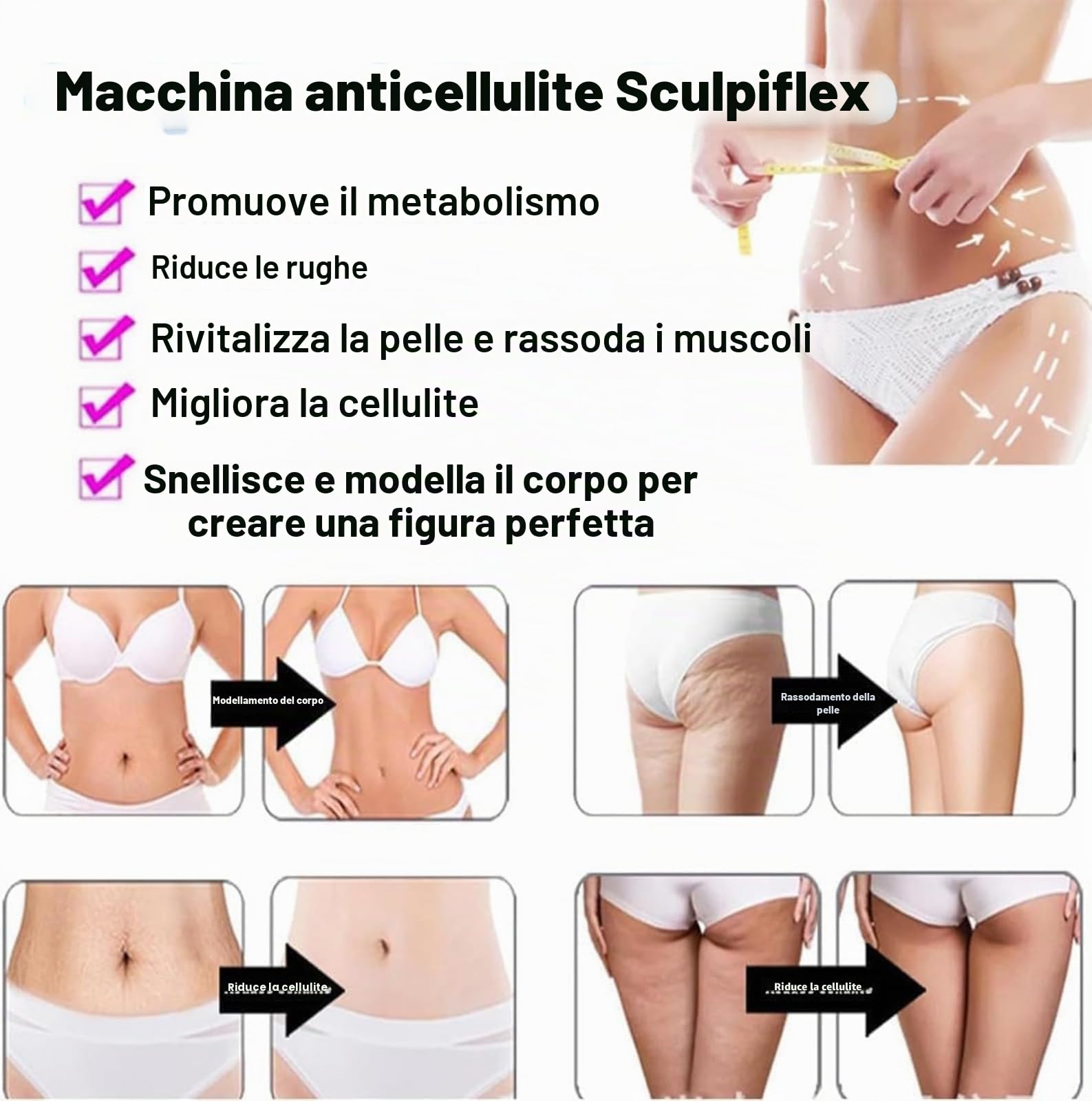 Massaggiatore Anticellulite EMS con Luce Rossa, Dispositivo di Coppettazione Elettrica per Viso e Corpo, Massaggiatore Rassodante Ricaricabile per Addome, Cosce, Braccia e Collo, Sculpiflex