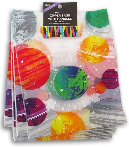 Space Planets - Bolsas con cremallera para fiestas con asas, 12 unidades, 6.38 x 5 pulgadas