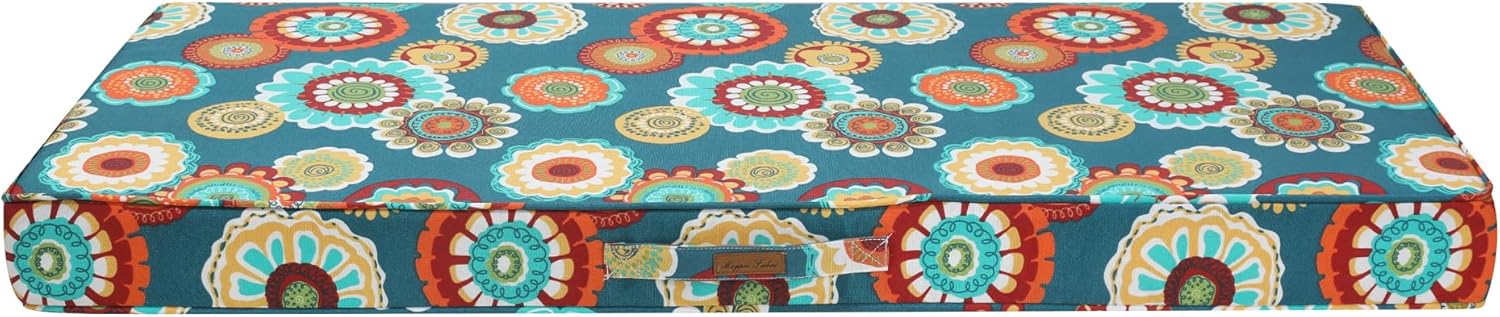 Magpie Fabrics Outdoor Bench Cushion 42 x 18 Inch, Waterproof Fade Resistant Patio Garden Loveseat Sofa Settee Couch Swing Pads with Carry Handle and Ties, Heronsbill Turquoise Green