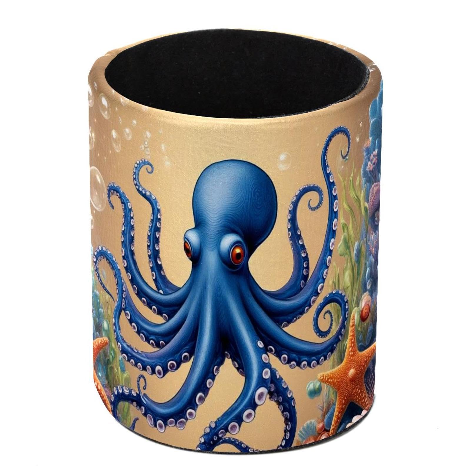 HEOEH Octopus Starfish Pen Holder for Desk, PU Leather Pencil Holder Pen Cup Marker Holder Makeup Brush Holders, Desk Accessories & Workspace Organizers for Home, Office