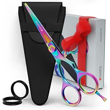 Suvorna Professional Barber Multicolor Titanium Razor Edge Hair Cutting Shears/Scissors Razeco E45, Multicolor, 11.8 Ounce
