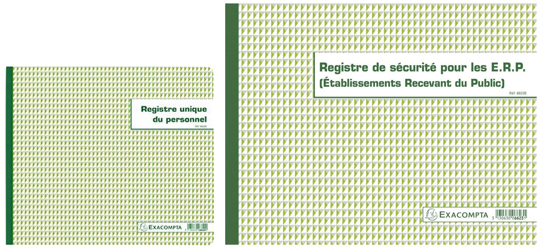 Exacompta - Réf. 6620E - 1 Piqûre 27x32cm - Registre unique du personnel (salariés et stagiaires) - 56 pages & 6623E Registre de sécurité pour les Etablissements Recevant du Public (ERP) 32 pages