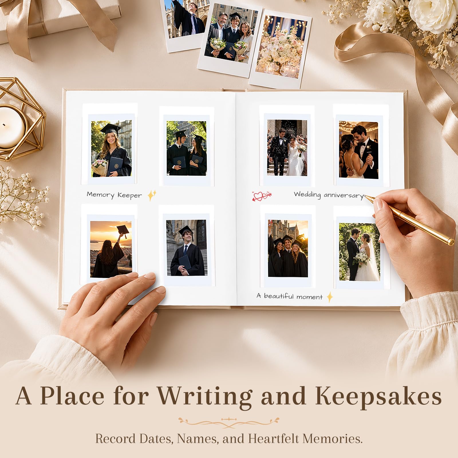 Ruibytree Álbum de Fotos 128 Bolsillos para Instax Mini y Polaroid, Blanco | Espacio para Escribir, Cubierta Rígida de PU, Páginas de Alto Gramaje, Ventana Frontal, Carga Superior, Libro de Recuerdos