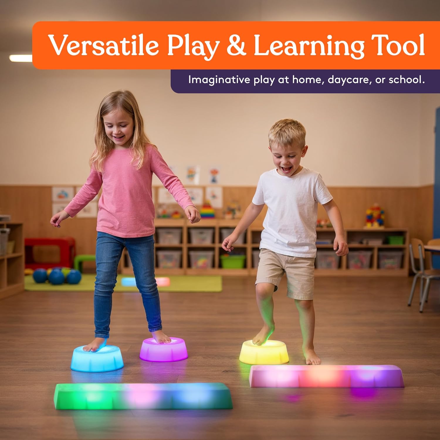 Special Supplies LED Stepping Stones for Kids -Light-Up Balance Blocks- Coordination & Balance for Toddlers & Children- Durable Non-Slip Rubber, Safe Indoor & Outdoor Play