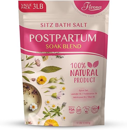 FIVONA Mezcla de remojo posparto, 48 onzas, mezcla de remojo natural de sal de baño sentado, sal de Epsom con aceites esenciales puros para calmar