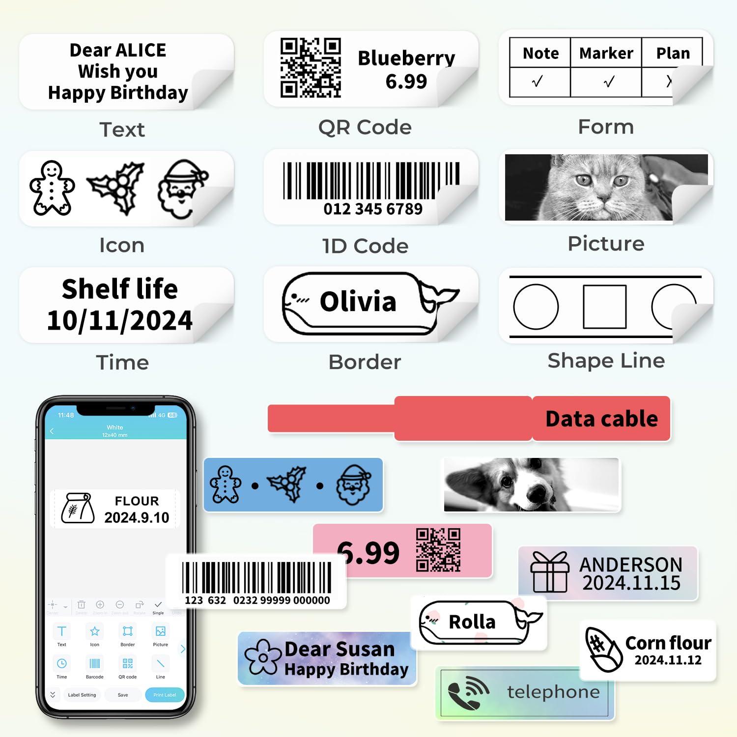 Phomemo D30 Etikettendrucker - Mini Etikettiergerät Beschriftungsgerät Selbstklebend Bluetooth Label Printer mit 5 Rollen etikettenpapier Geschenkbox,Label Drucker Geeignet für Haushalt und Büro-Grau