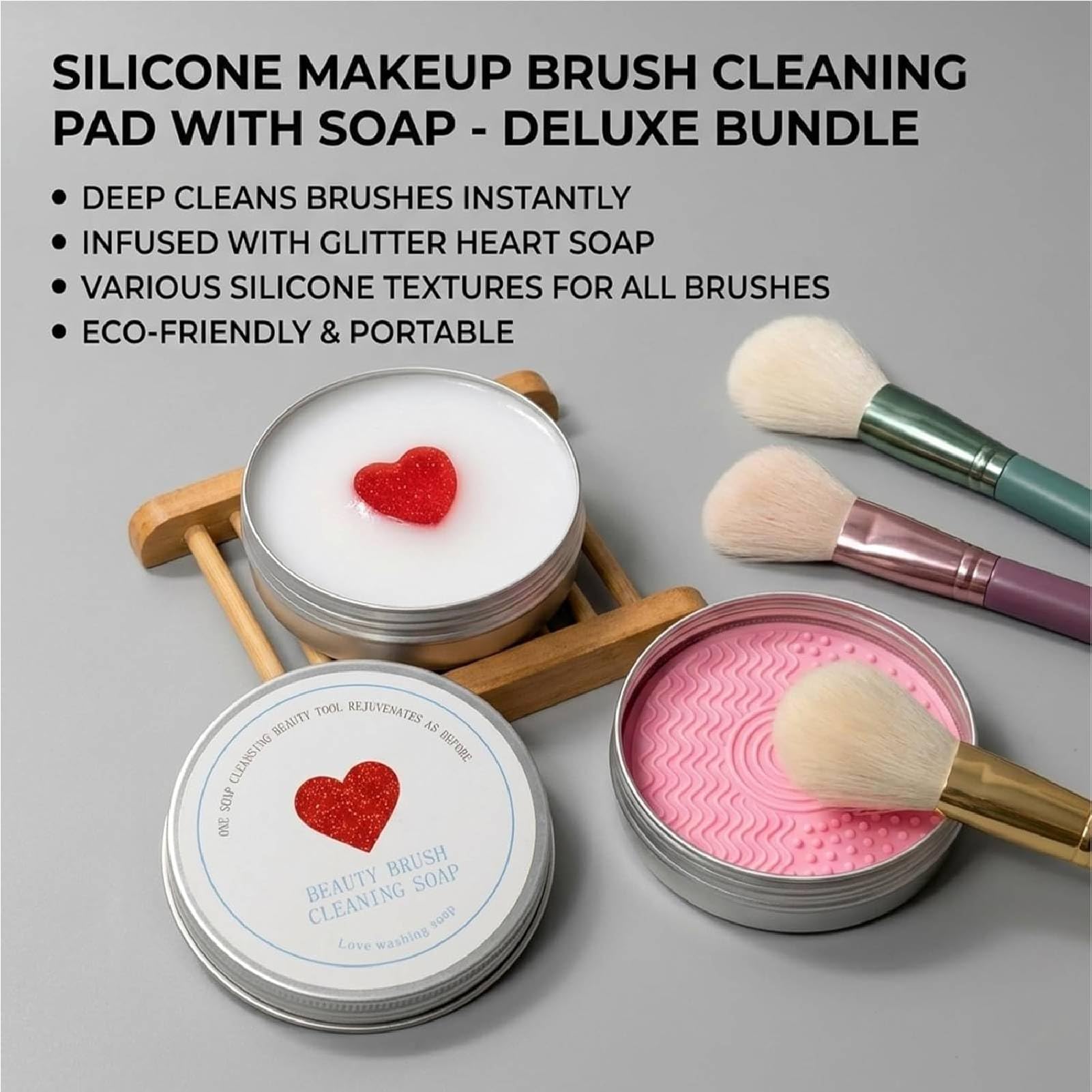 Tampone per la pulizia dei pennelli da trucco in silicone con sapone, sapone solido 2 in 1, per la pulizia profonda dei pennelli da trucco, delicato e privo di residui (4 pezzi)