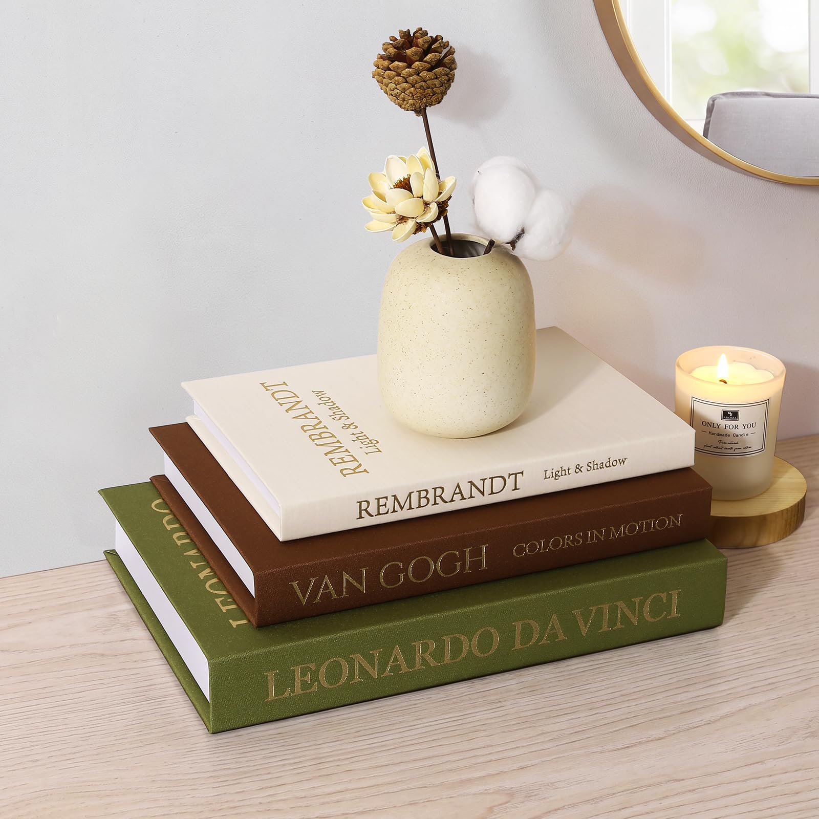 Decorative Books for Home Decor - Set of 3 Linen Faux Books for Coffee Table Decor, Aesthetic Fake Books with Hidden Storage Box for Bookshelf, Mantel & Living Room Decor（Off-White/Brown/Sage Green）