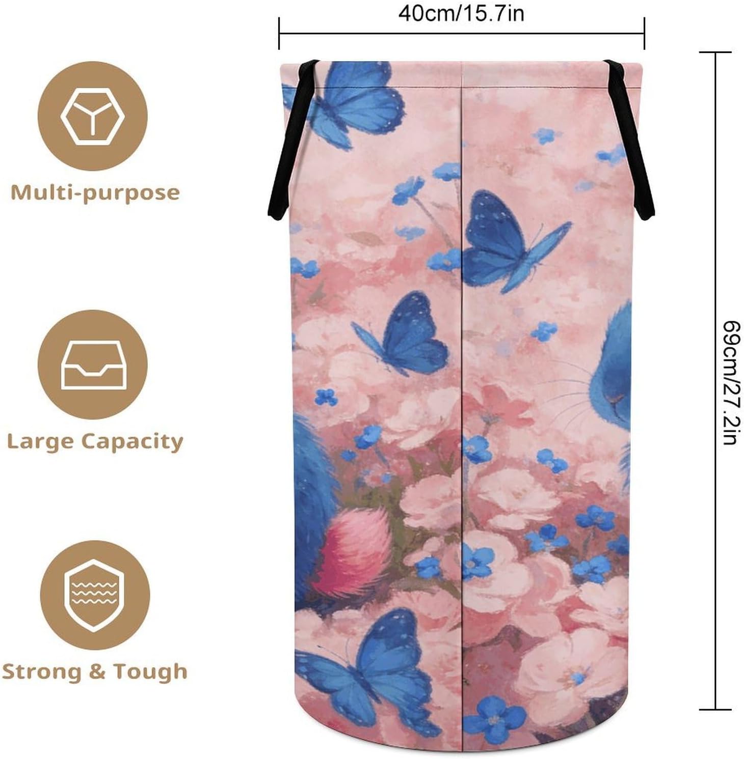 Royalblue Pink Laundry Hamper with Handles Waterproof Collapsible Laundry Basket Large Lightweight Round Dirty Clothes Hamper for Home Dorm Bathroom Decor