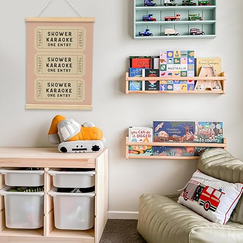 Miniatura 4 de Wheatwin Decoración de pared de baño para ducha y baño, colgador de póster de madera, decoración de baño rosa estética moderna para dormitorio,