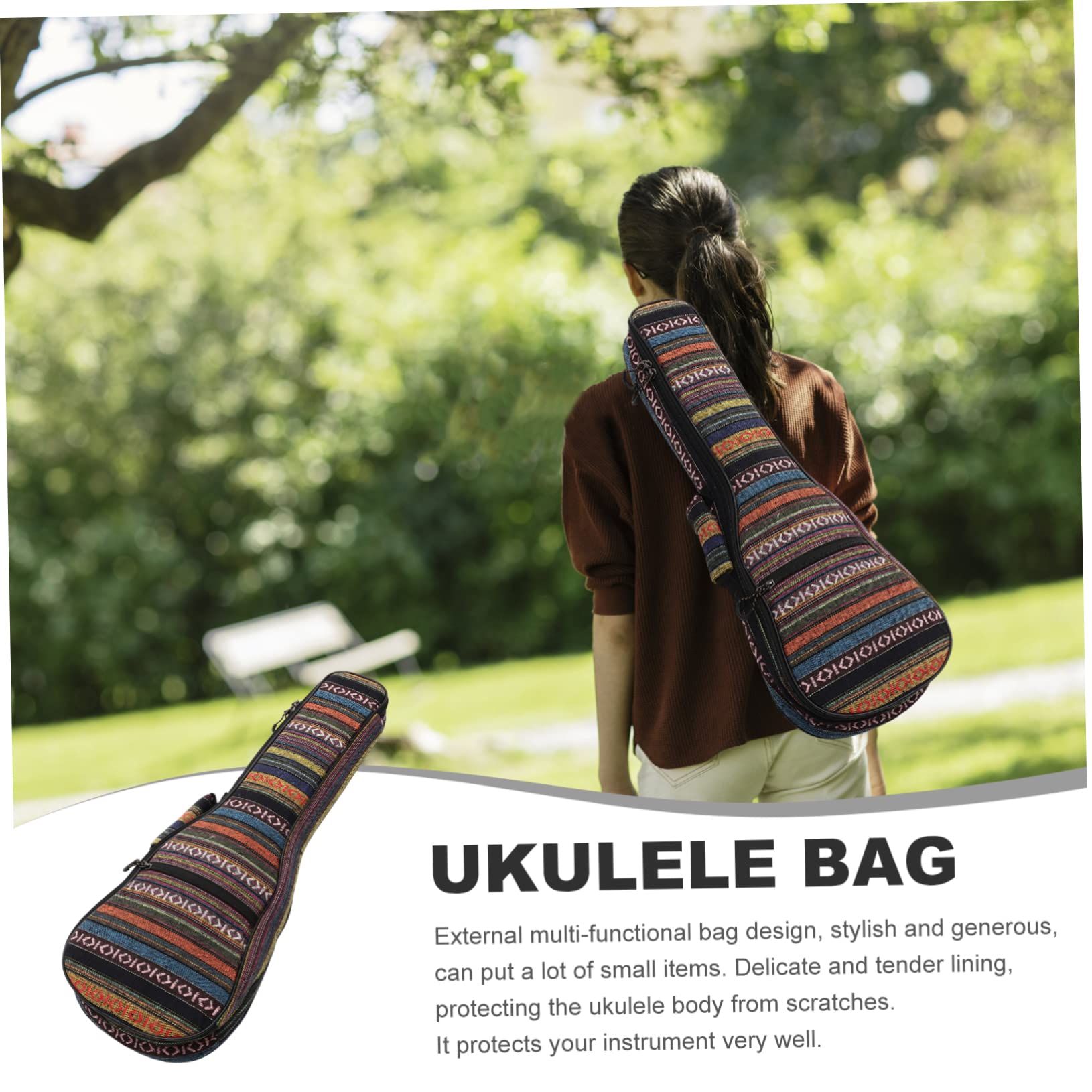 Funda Acolchada para Ukelele de Concierto, Mochila Ligera y Plegable de Poliéster y Algodón, Bolsillo Cremallera para Transporte