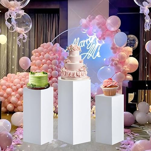 Miniatura 13 de VINCIGANT Juego de 3 mesas cilíndricas de metal para fiestas, juego de 3 mesas cilíndricas decorativas para fiestas, pedestales de exhibición