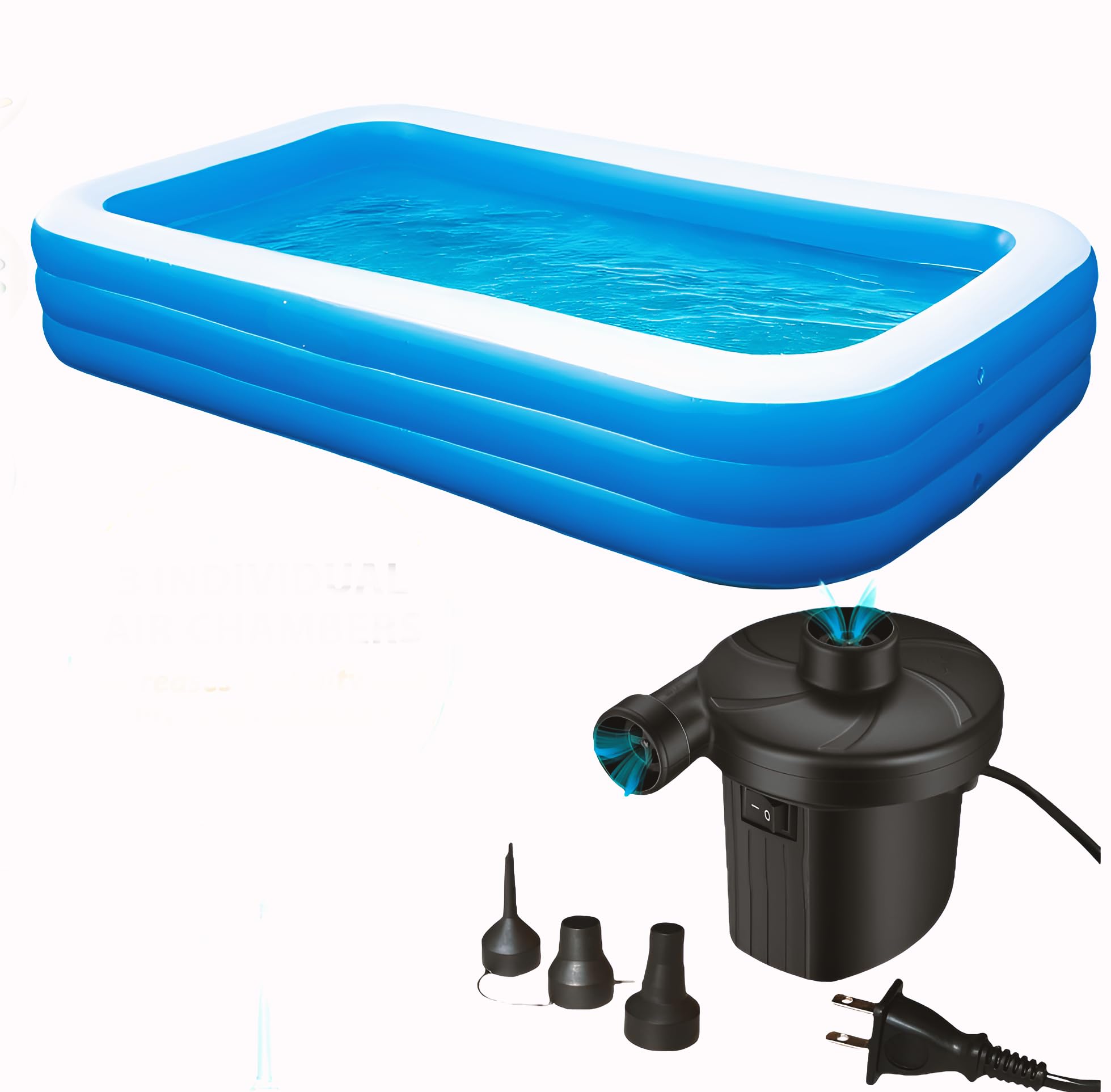 GORULAX 10 Feet Oversized Inflatable Family Swimming Pool with Electronic Air Pump for Kids Toddlers and Adults for Indoor Outdoor, Garden Family Full-Sized Swimming Bathtub.-image-43