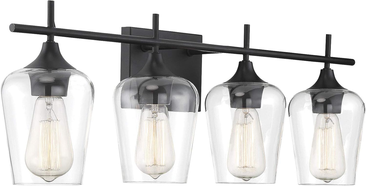 Savoy Essentials 8-4030-4-BK Octave Bohemian Clear Glass Bathroom Vanity Wall Light, 4-Light 240 Total Watts, 10" H x 29" W, Black