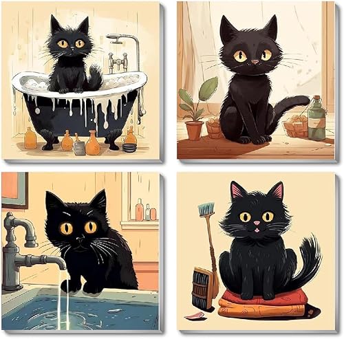Divertido kit de pintura por números de gato negro para adultos principiantes, paquete de 4 kits de pintura al óleo acrílica de gato negro para