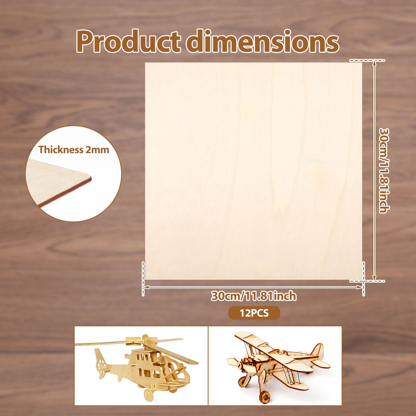 Lot de 12 plaques de contreplaqué de bouleau A4 300 x 300 x 2 mm, découpes en bois multiplex de qualité supérieure pour travaux manuels, modélisme, pyrogravure, scie à chantourner, découpe laser,