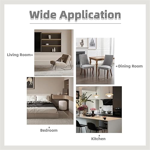 Miniatura 7 de Juego de 4 Sillas de Comedor Grises, Sillas de Cocina y Comedor de Lino con Acolchonado de Canales con Patas de Madera Maciza Curvadas, Silla de