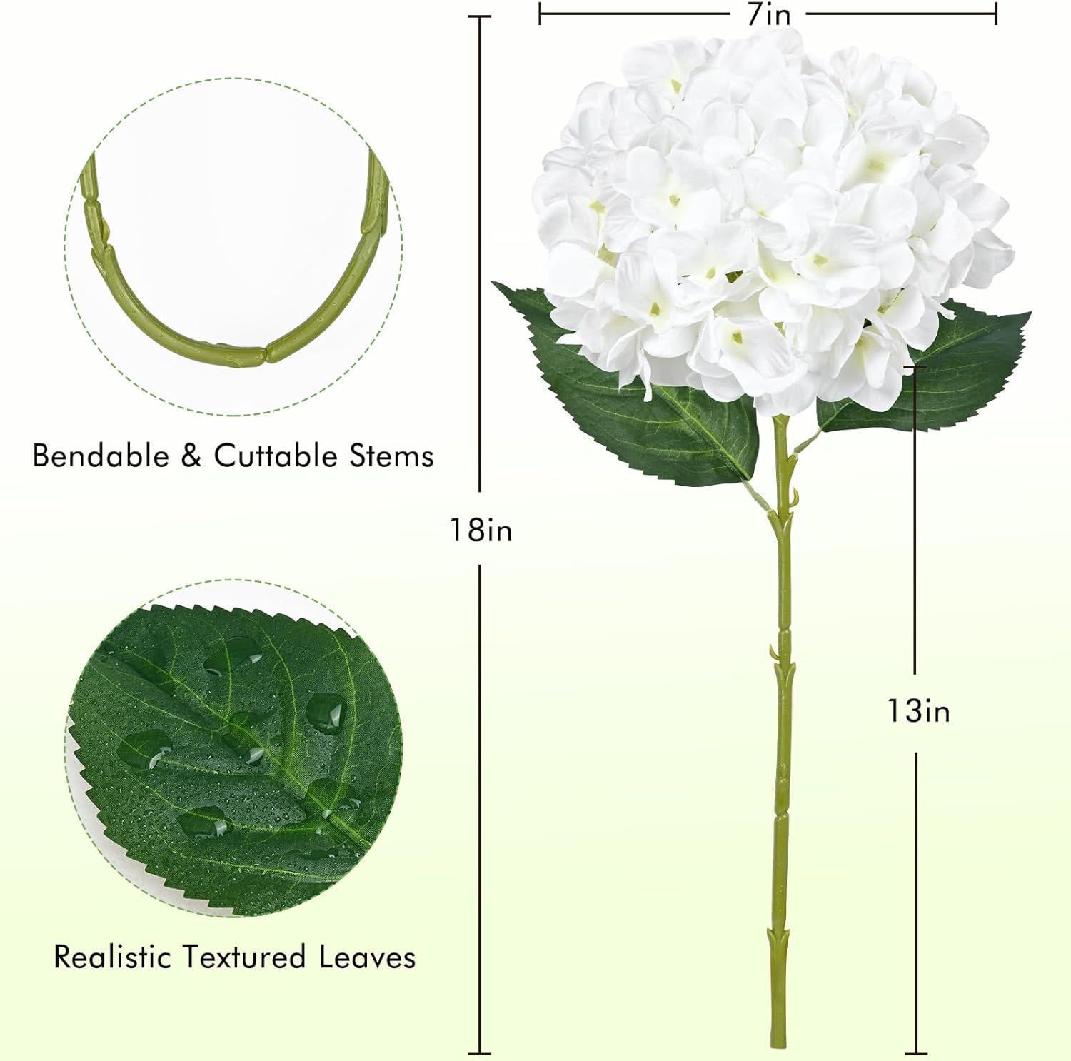 BLEUM CADE 4 Pcs White Hydrangea Artificial Flowers with Stems, 18In Large Fake White Flowers, Faux Hydrangea Flower for Home Decor Spring Wedding Table Centerpieces Decoration - Image 3