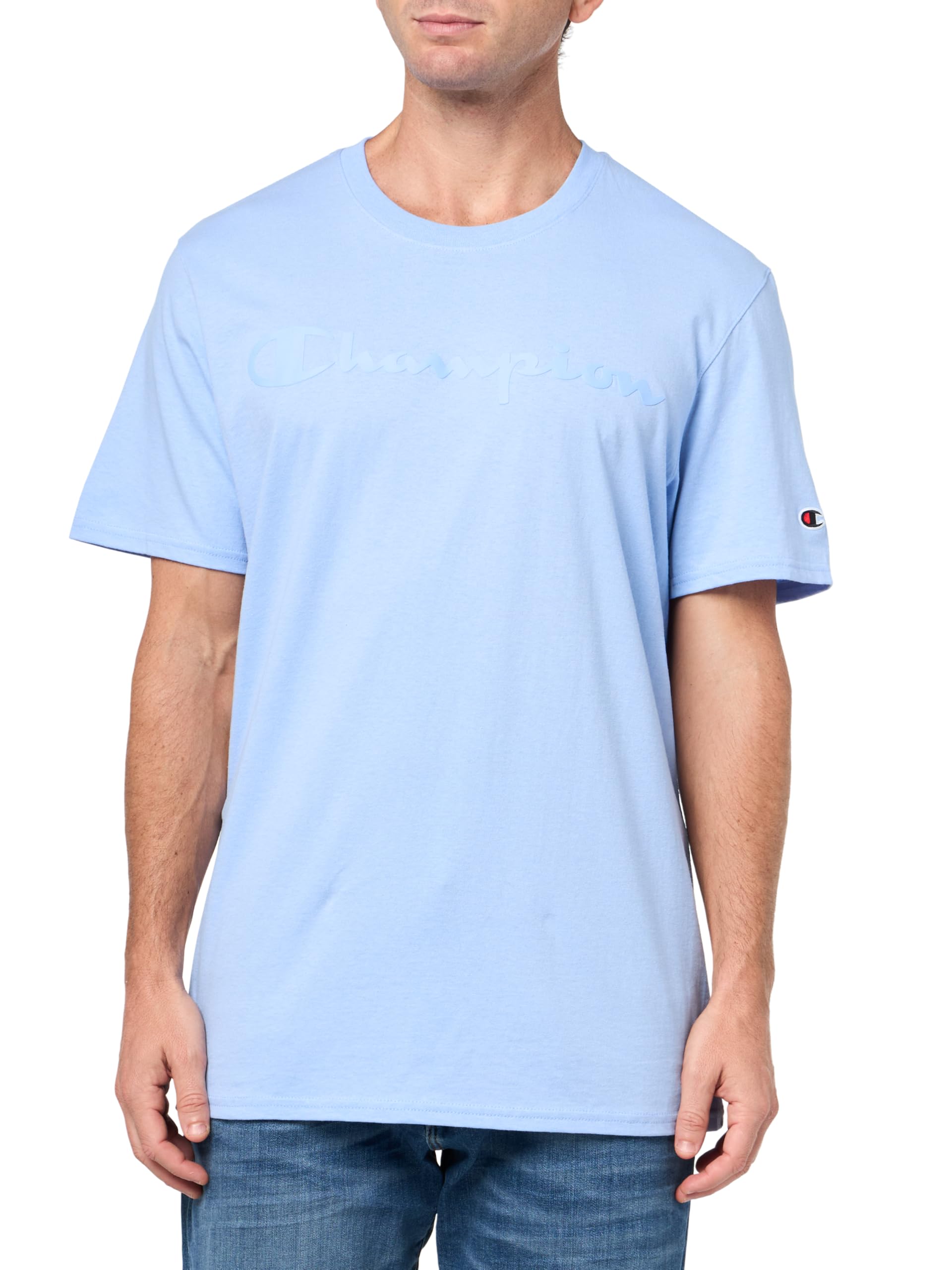 Champion Men's Classic Graphic T-Shirt, Script Logo, Pewter Blue, XL