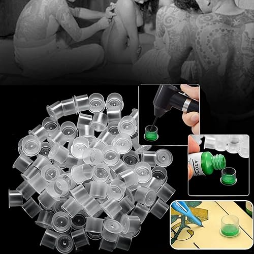 Miniatura 5 de Tapas de tinta de tatuaje con base, 300 vasos de tinta de plástico, tapas de tinta desechables para suministros de tatuaje de tinta