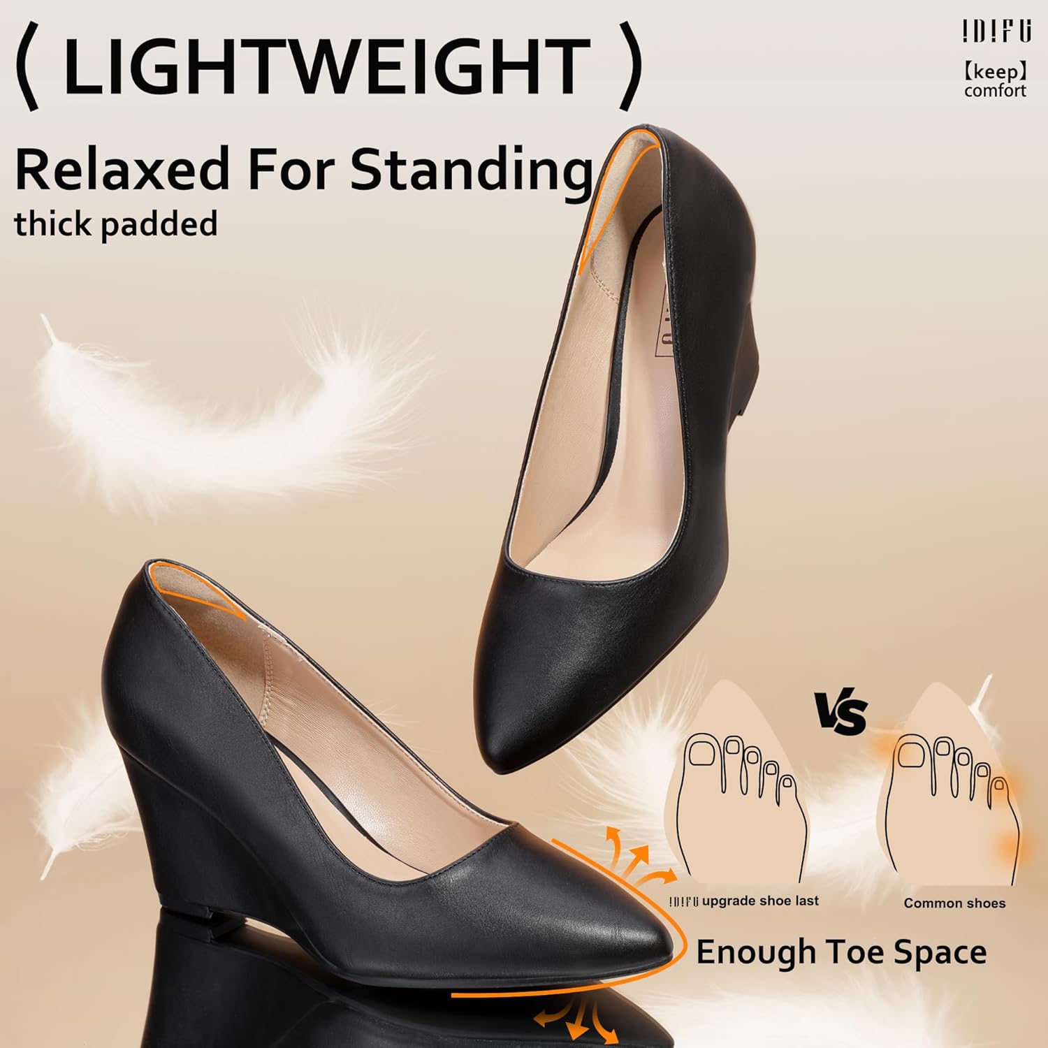 IDIFU IN3 Wedges for Women Closed Toe Pumps Low Heel Pointed Toe Work Wedding Bridal Office Formal Business Dress Casual Dressy Comfortable Trendy Fashion Shoes - Image 4