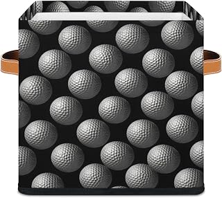 Sports Golf Ball Storage Cubes 11 Inch Foldable Collapsible Storage Bins with Leather Handles Washable Shelf Baskets Organizer Box for Closet Bedroom