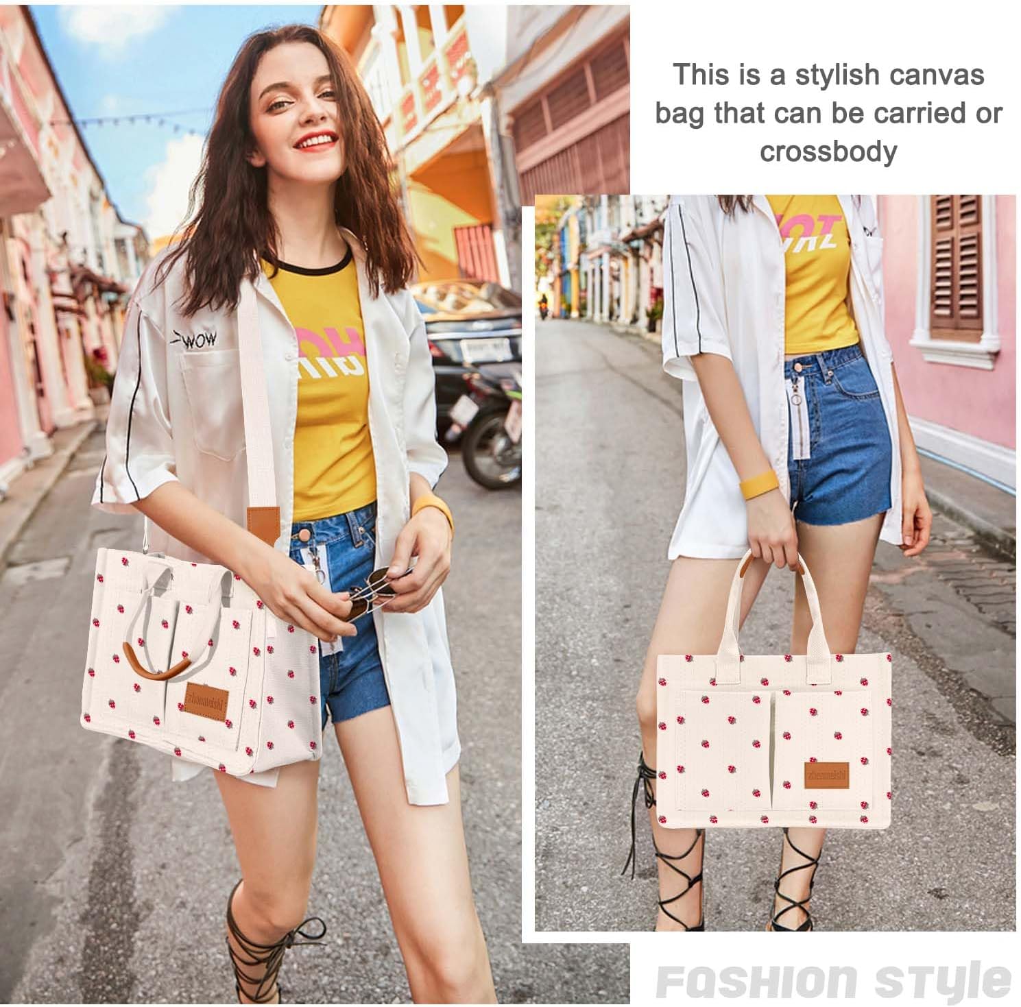 Canvas Tote Bag for Women with Pockets Crossbody Bag Tote Shoulder Handbags Casual Work Bags Everything Tote Bag - Image 2