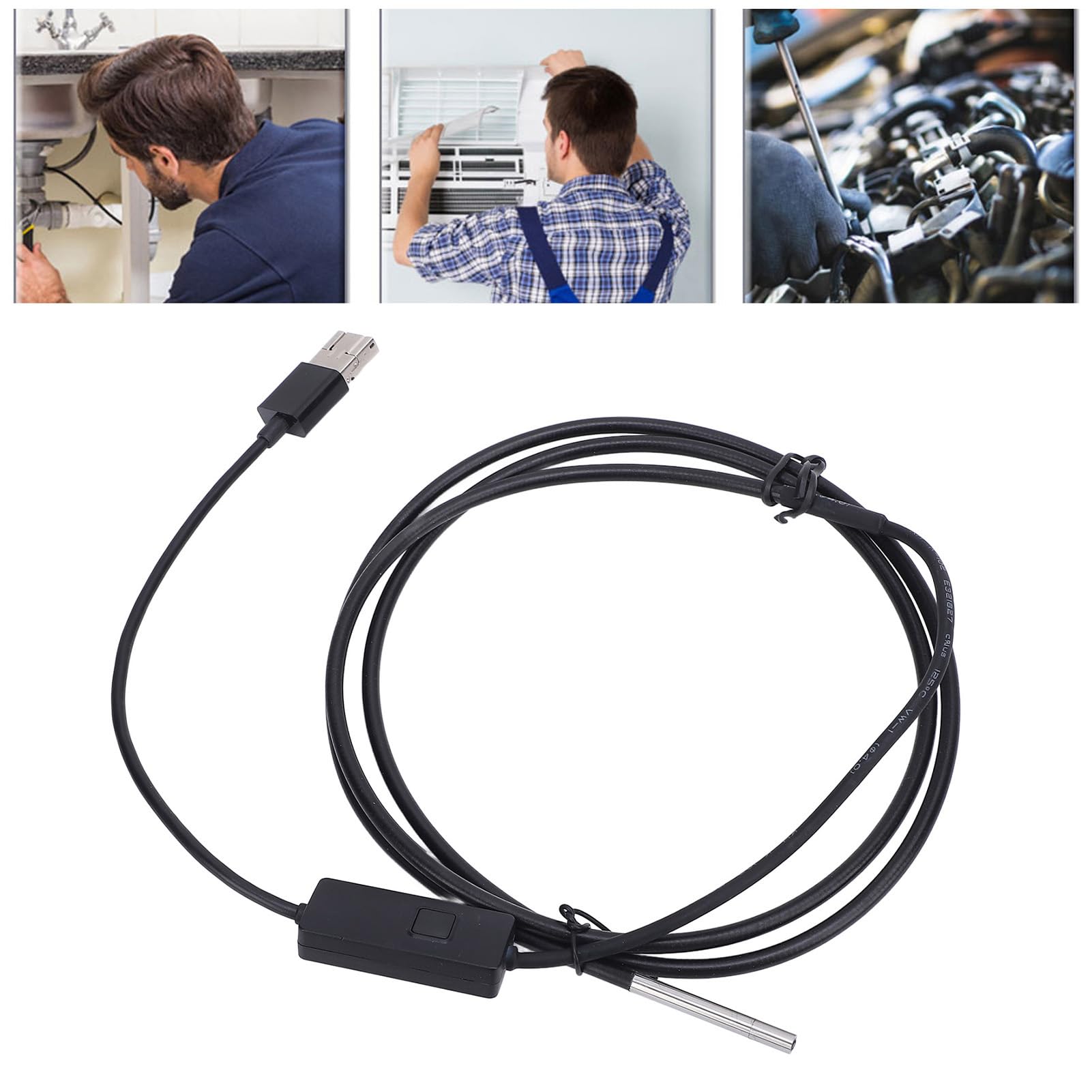 Cámara de inspección HD Boroscopio, endoscopio USB Cámara de 3,9 mm 1 m de longitud 1920x1080P HD Gran angular IP67 Cámara de inspección tipo C a prueba de agua con luz