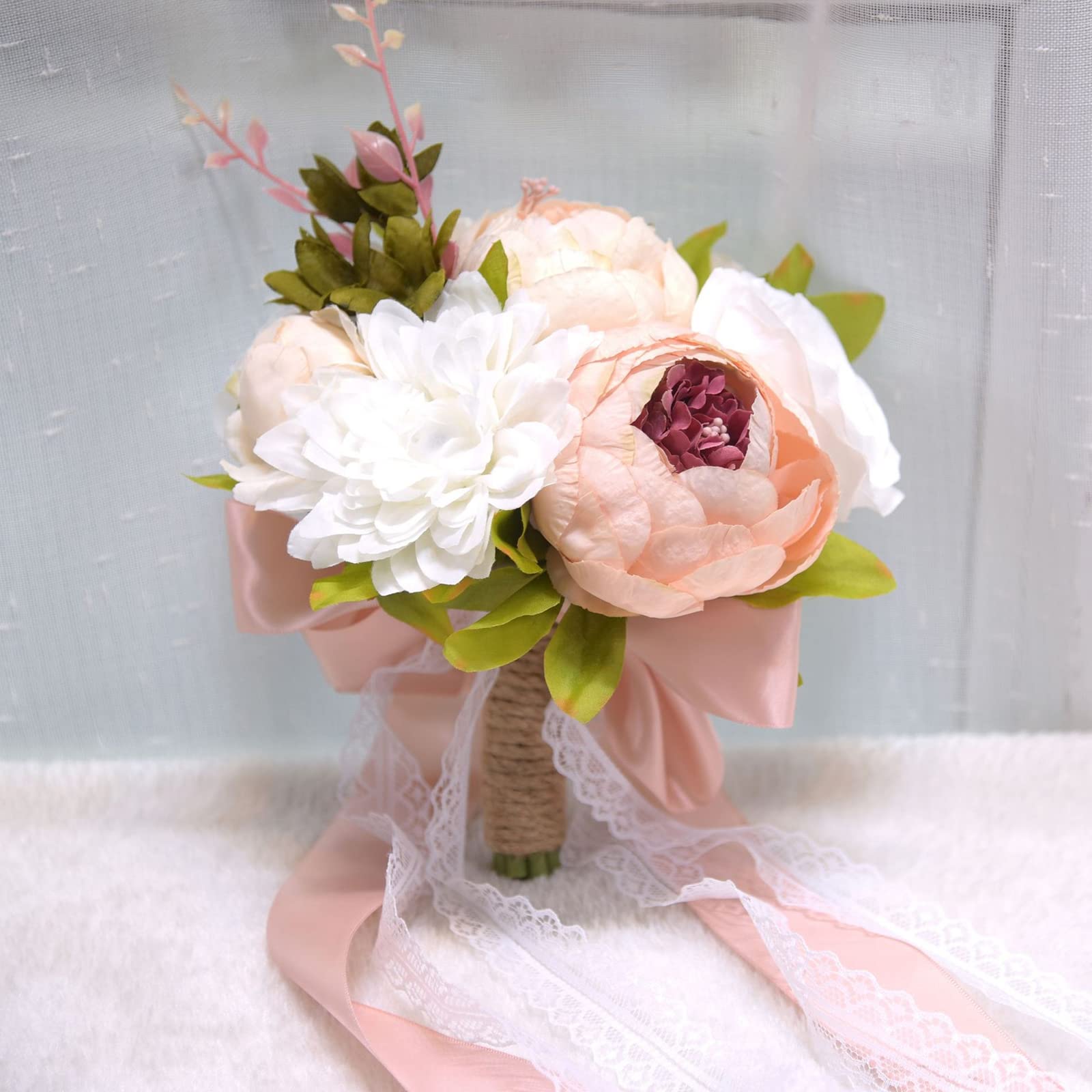 Bouquet Da Sposa Con Rose E Peonie Artificiali In Seta, Per Matrimonio O Decorazione Casa - 4